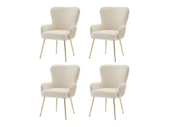Juego de 4 sillas de terciopelo con patas y reposabrazos de metal dorado – beige y dorado