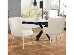 Juego de 4 sillas de terciopelo con patas y reposabrazos de metal dorado – beige y dorado