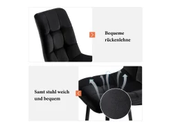 Juego de 4 sillas de terciopelo - estructura de metal - diseño ergonómico - patas de metal - color negro