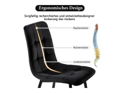 Juego de 4 sillas de terciopelo - estructura de metal - diseño ergonómico - patas de metal - color negro