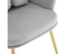 Juego de 2 sillas de terciopelo con soporte lumbar - Patas de metal dorado - Gris