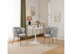 Juego de 2 sillas de terciopelo con soporte lumbar - Patas de metal dorado - Gris