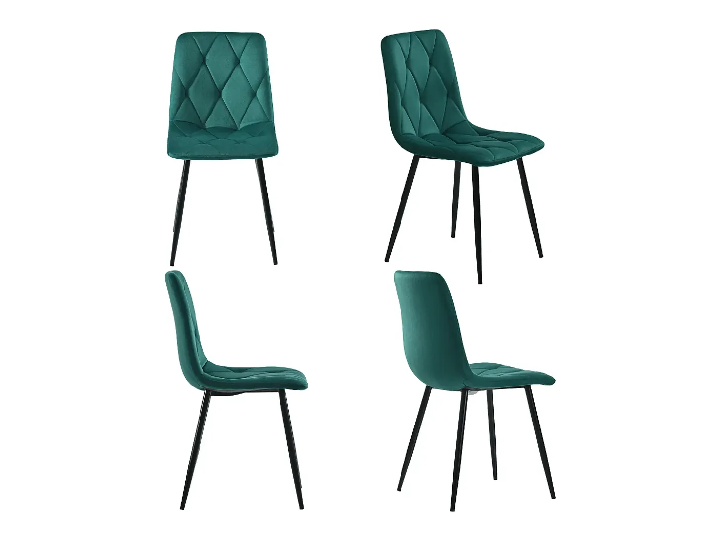 Juego de 4 sillas de terciopelo, patas de metal negro - Verde esmeralda