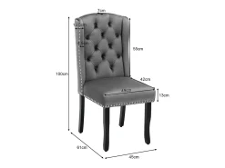Juego de 6 sillas de terciopelo con patas de roble - decoradas con remaches - Gris