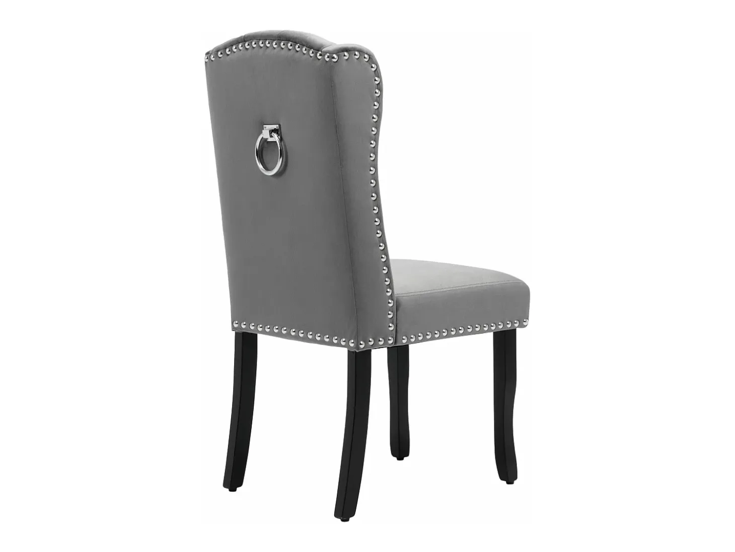 Juego de 6 sillas de terciopelo con patas de roble - decoradas con remaches - Gris