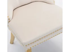 Juego de 2 sillas de terciopelo con patas de metal dorado - Ribete con tachuelas - Beige