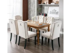 Juego de 2 sillas de terciopelo con patas de roble – beige