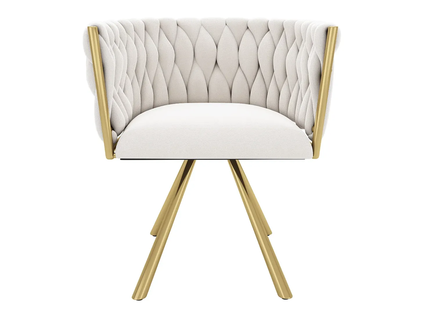 Juego de 6 sillas de terciopelo, base de metal, respaldo ergonómico giratorio, beige y dorado