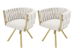 Juego de 6 sillas de terciopelo, base de metal, respaldo ergonómico giratorio, beige y dorado