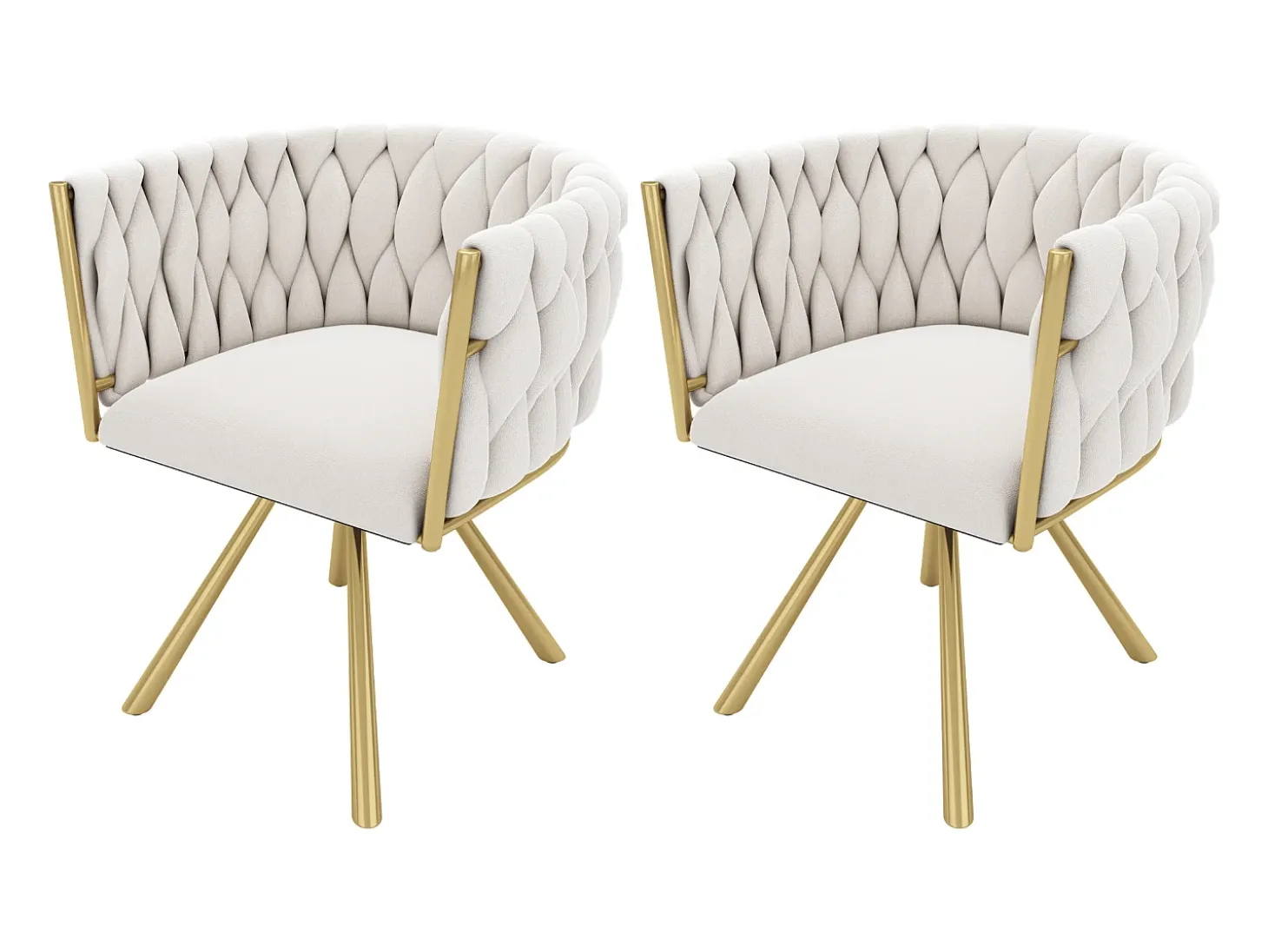 Juego de 6 sillas de terciopelo, base de metal, respaldo ergonómico giratorio, beige y dorado