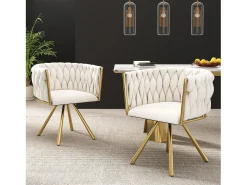 Juego de 6 sillas de terciopelo, base de metal, respaldo ergonómico giratorio, beige y dorado