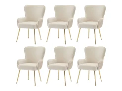Juego de 6 sillas de terciopelo beige - Patas de metal dorado - Patas ajustables