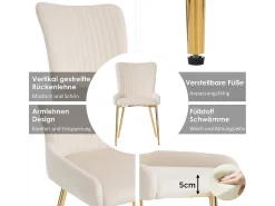 Juego de 6 sillas de terciopelo - 85 x 58 x 47 cm - Sillón de lujo - Cuatro patas de metal dorado - Beige