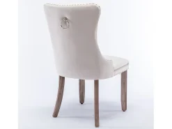 Juego de 2 sillas de terciopelo beige con capitoné y ribete tachonado, patas de madera