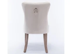 Juego de 2 sillas de terciopelo beige con capitoné y ribete tachonado, patas de madera