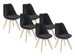Juego de 6 sillas de terciopelo y haya - Negro - JODY