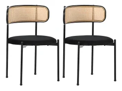 Juego de 2 sillas de terciopelo y ratán - patas de metal - Negro
