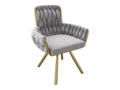 Juego de 6 sillas de terciopelo con respaldo alto y reposabrazos, giratorias 360°, de metal base – gris