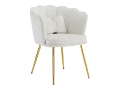 Juego de 2 sillas de terciopelo - con respaldo en forma de pétalo - patas de metal dorado - Beige