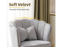 Juego de 4 sillas de terciopelo - con respaldo en forma de pétalo - patas de metal dorado - Gris