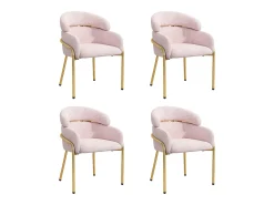 Juego de 4 sillas de tocador de terciopelo - 56,9 x 54,5 x 79 cm - para salón y dormitorio - 4 patas de metal - rosa
