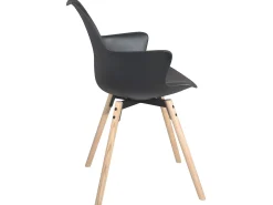 Juego de 2 sillas escandinavas con reposabrazos, cojín de cuero sintético, patas de madera de haya clara MOTI (negro)