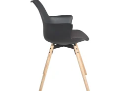Juego de 2 sillas escandinavas con reposabrazos, cojín de cuero sintético, patas de madera de haya clara MOTI (negro)