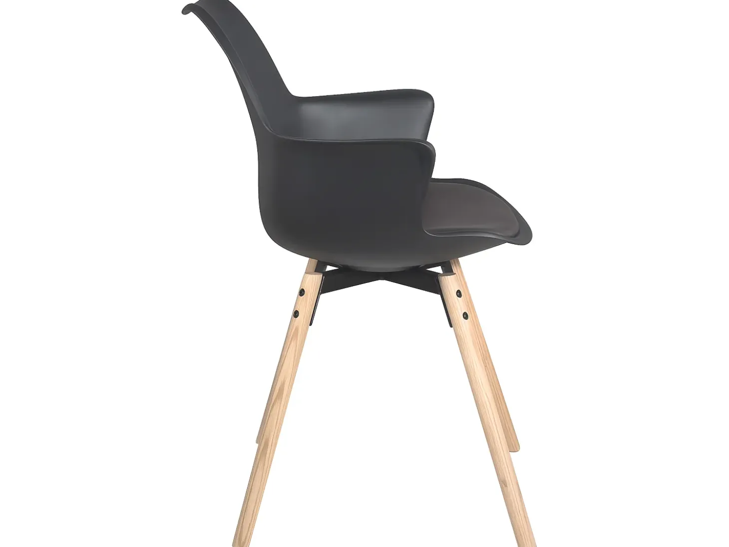 Juego de 2 sillas escandinavas con reposabrazos, cojín de cuero sintético, patas de madera de haya clara MOTI (negro)