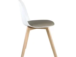Juego de 2 sillas escandinavas para cocina, patas de madera de haya clara, cojín de cuero sintético acolchado UFI (blanco gris)