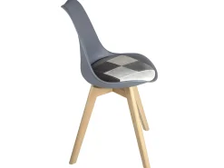 Juego de 2 sillas escandinavas, cojín acolchado de cuero sintético patchwork multicolor, asiento de plástico flexible, patas de madera LAO (gris azul)