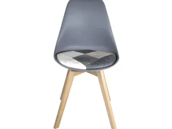 Juego de 2 sillas escandinavas, cojín acolchado de cuero sintético patchwork multicolor, asiento de plástico flexible, patas de madera LAO (gris azul)