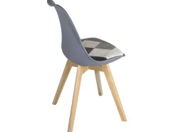 Juego de 2 sillas escandinavas, cojín acolchado de cuero sintético patchwork multicolor, asiento de plástico flexible, patas de madera LAO (gris azul)