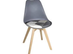 Juego de 2 sillas escandinavas, cojín acolchado de cuero sintético patchwork multicolor, asiento de plástico flexible, patas de madera LAO (gris azul)
