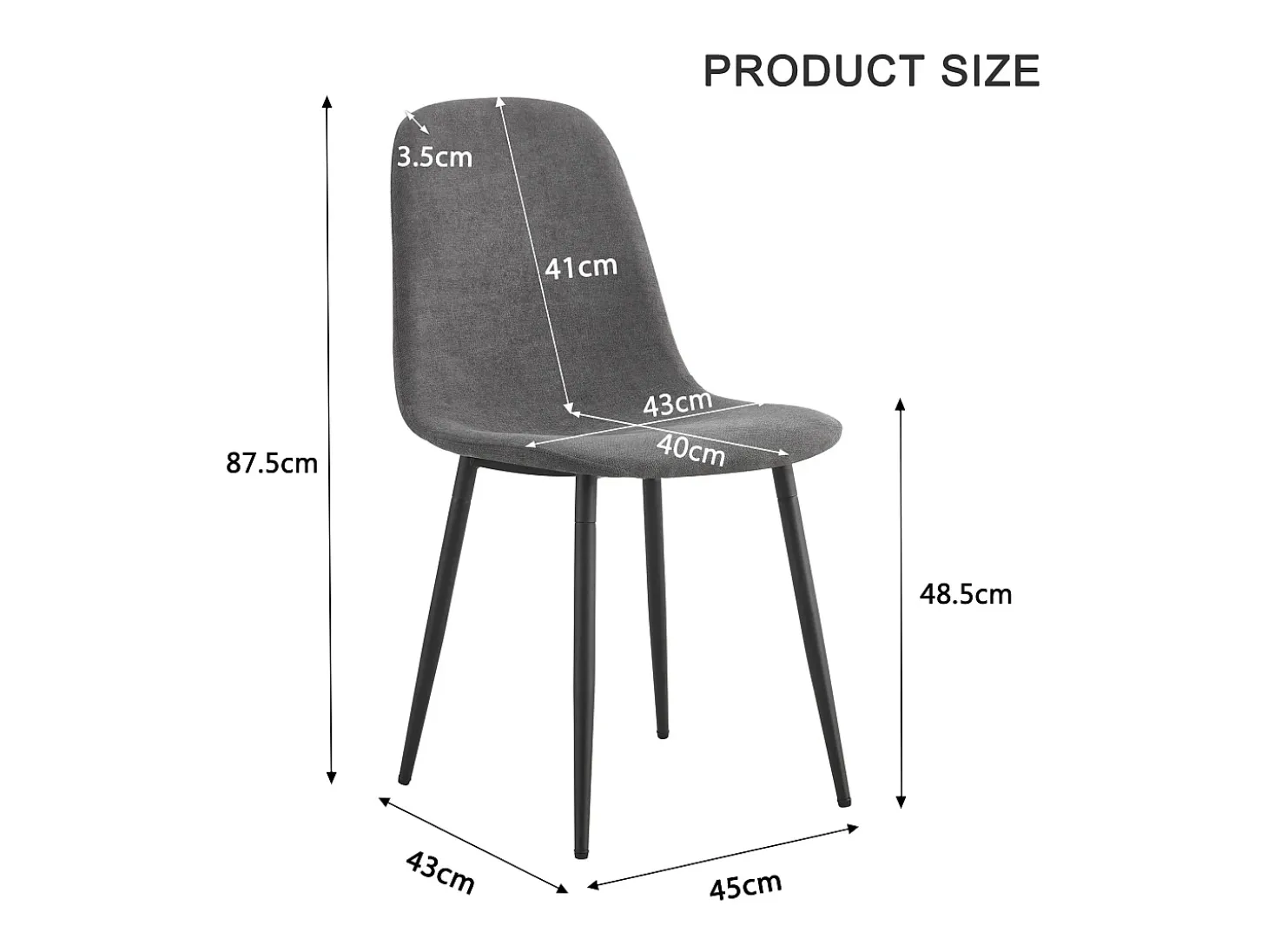 Juego de 4 sillas escandinavas, asiento vintage de ante sintético y patas de metal – gris