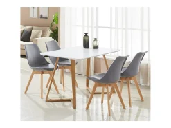 Juego de 6 sillas escandinavas Lorenzo grises con asiento de polipiel y patas de madera maciza de haya, diseño ergonómico y cómodo