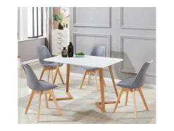Juego de 6 sillas escandinavas Lorenzo grises con asiento de polipiel y patas de madera maciza de haya, diseño ergonómico y cómodo