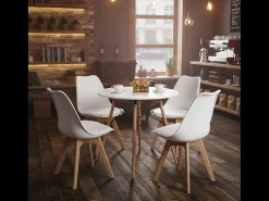 Juego de 4 sillas escandinavas blancas de diseño contemporáneo en madera maciza y carcasa de plástico con cojín cómodo
