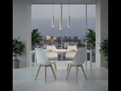 Juego de 4 sillas escandinavas blancas de diseño contemporáneo en madera maciza y carcasa de plástico con cojín cómodo