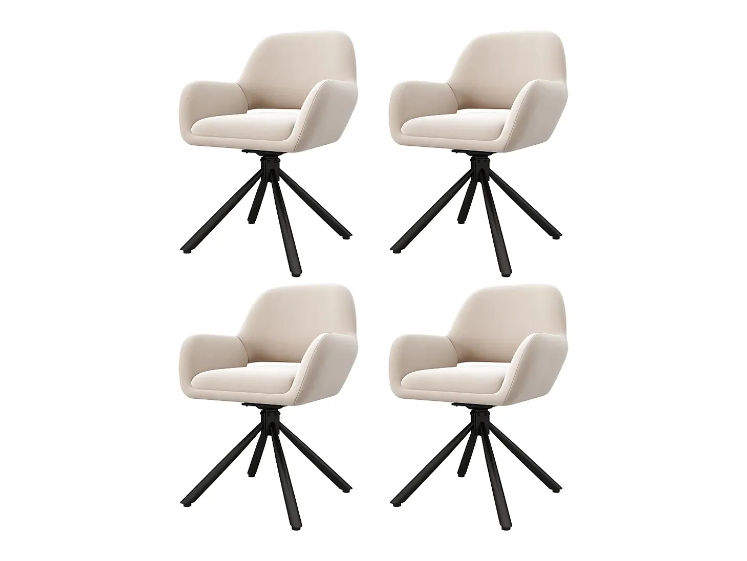Juego de 4 sillas giratorias de terciopelo con reposabrazos, diseño moderno – beige