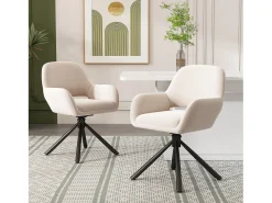 Juego de 4 sillas giratorias de terciopelo con reposabrazos, diseño moderno – beige