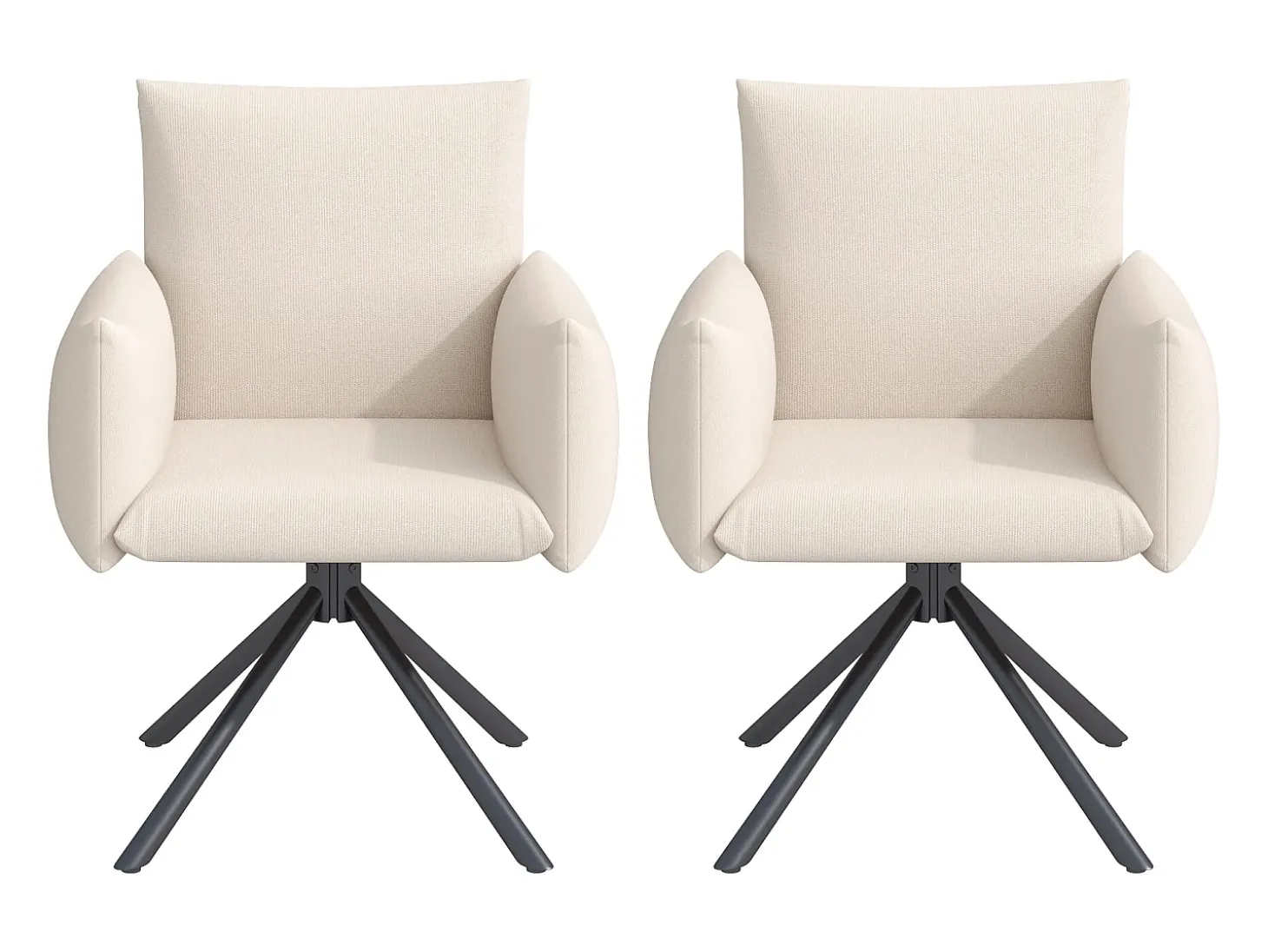 Juego de 2 sillas giratorias de lino beige con reposabrazos y patas de metal - para comedor y oficina