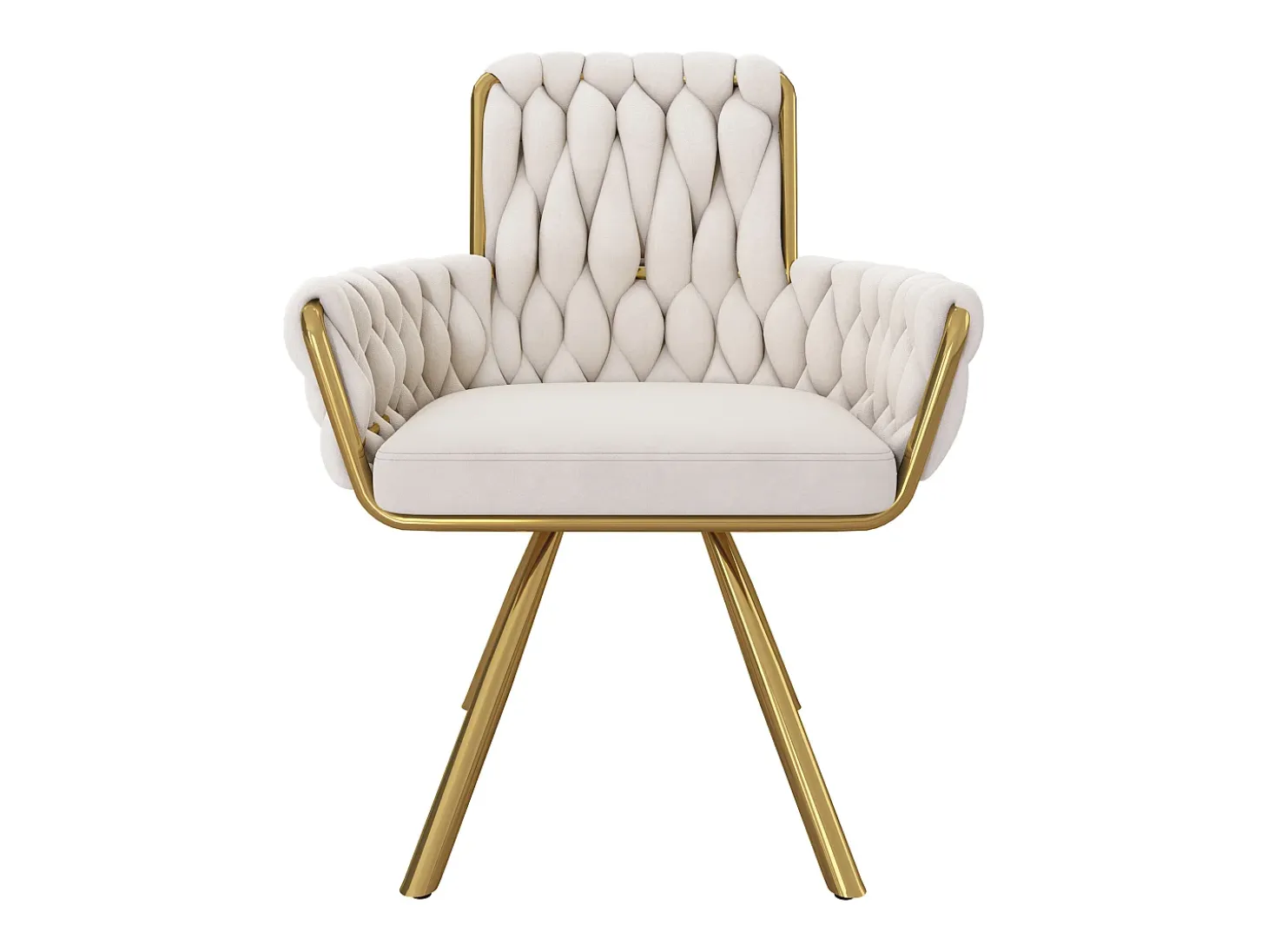 Juego de 4 sillas giratorias de terciopelo - 87 x 50 x 55 cm - Sillón con cuatro patas de metal - Beige