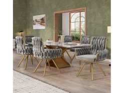 Juego de 4 sillas giratorias de terciopelo - 87 x 50 x 55 cm - Sillón con cuatro patas de metal - Gris