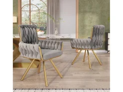 Juego de 4 sillas giratorias de terciopelo - 87 x 50 x 55 cm - Sillón con cuatro patas de metal - Gris
