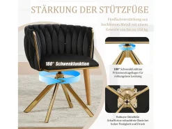 Juego de 2 sillas giratorias negras - Silla con forma de concha con patas de metal dorado - Estilo contemporáneo