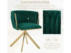 Juego de 2 sillas giratorias verdes - Silla con forma de concha con patas de metal dorado - Estilo contemporáneo