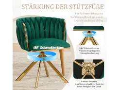 Juego de 2 sillas giratorias verdes - Silla con forma de concha con patas de metal dorado - Estilo contemporáneo