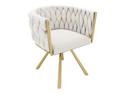 Juego de 6 sillas giratorias de terciopelo con reposabrazos - patas de metal dorado - Beige