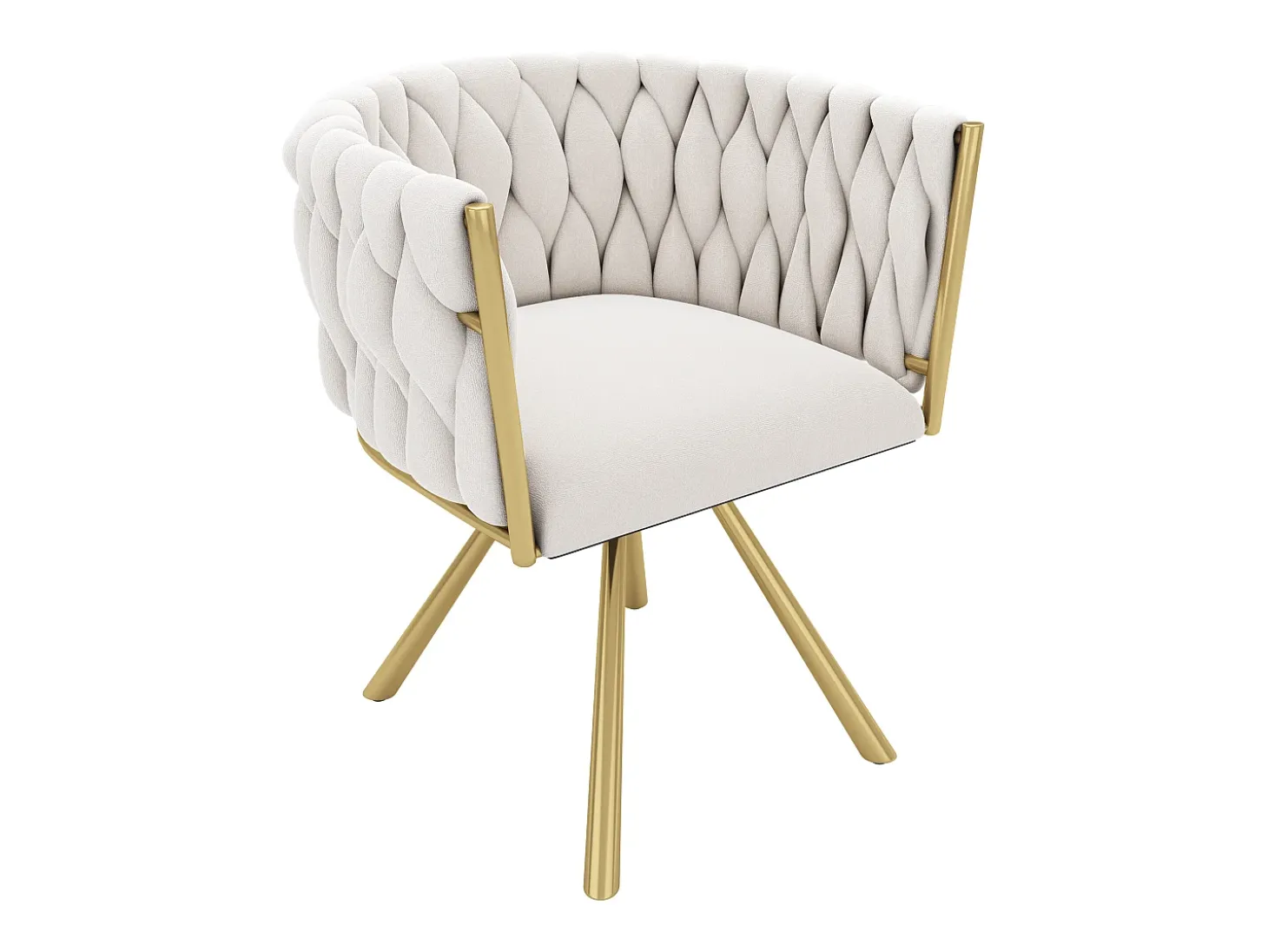 Juego de 6 sillas giratorias de terciopelo con reposabrazos - patas de metal dorado - Beige