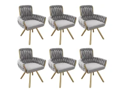 Juego de 6 sillas giratorias de terciopelo - 87 x 50 x 55 cm - Sillón con cuatro patas de metal - Gris